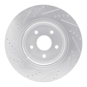 Dodge Ram 1500 Brake Rotor (1) - Front Right - R1 Concepts - Drilled & Slotted - Silver - `04-`06